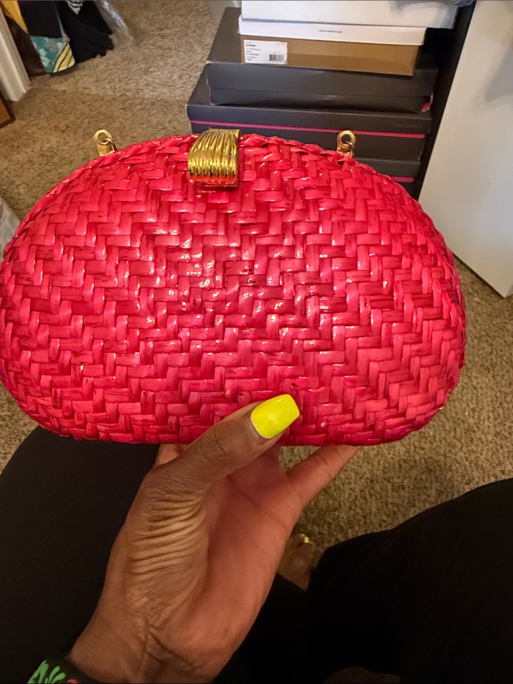 Woven Hot Pink Women’s Clutch with Gold Accent